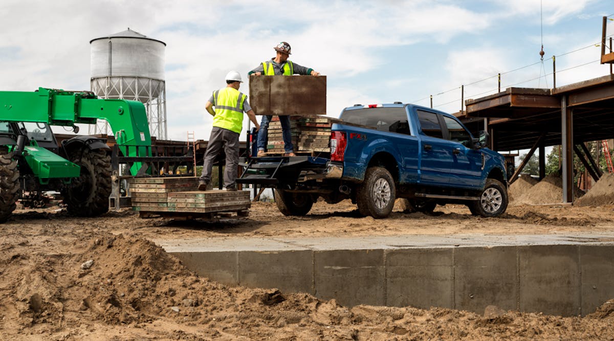 The new 2020 Ford F-250 Super Duty pickup truck on a job site.