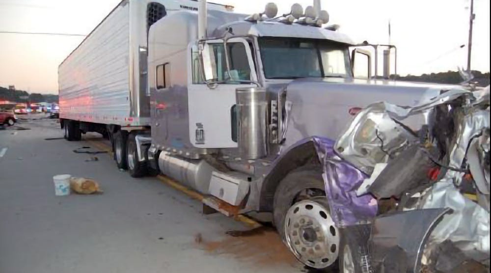 A 2015 crash near Chattanooga, TN where this tractor-trailer plowed into construction zone traffic, striking eight vehicles and killing six occupants.
