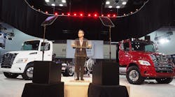 Yasuhiko Ichihashi, chairman of Hino Motors Ltd., unveiled the new XL Series Class 7 and 8 trucks at the 2018 NTEA Work Truck Show in Indianapolis.