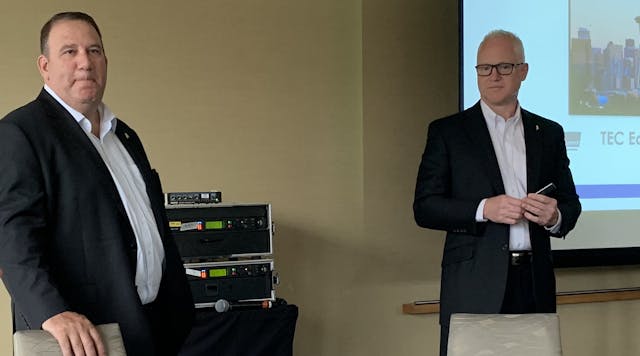 Mack&apos;s Jonathan Randall (left) and Roy Horton conduct a media update in Bellevue, WA.