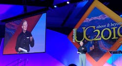 Tom McLeod, CEO and president of McLeod Software, speaks during the opening session of his company&apos;s User Conference 2019 in Denver.