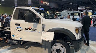 A Ford Super Duty F-550 with the all-electric Spicer electrified axle.