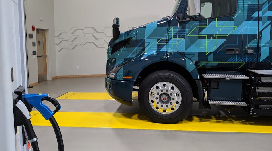One of the first Volvo VNR Electric trucks that will be in service later this year.
