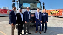 Peterbilt and PepsiCo officials with the Model 220EV in Modesto, CA. Peterbilt and PepsiCo officials with the Model 220EV in Modesto, CA.