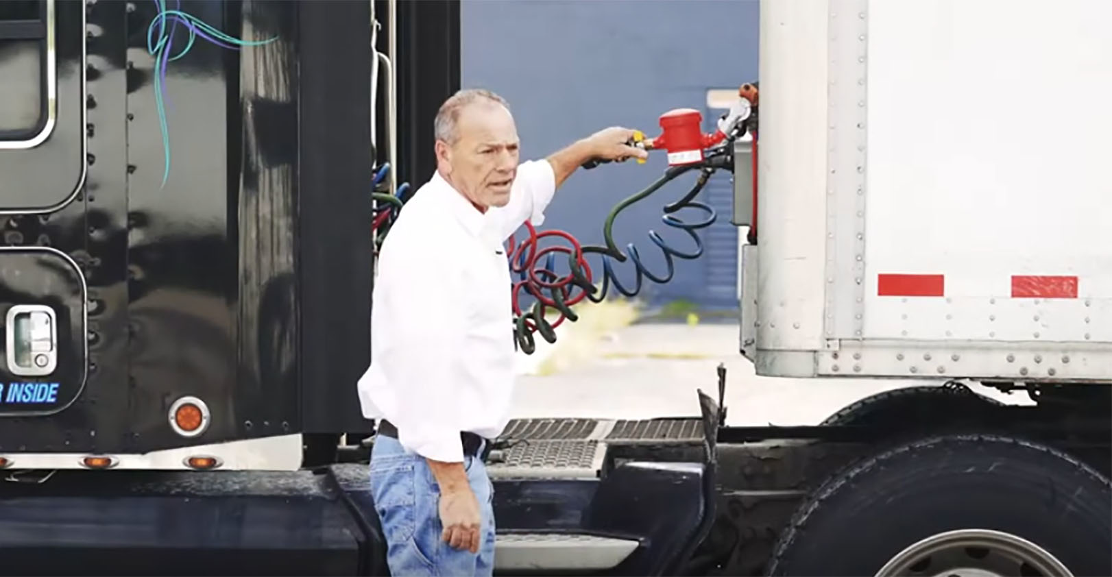 Trucker Bob Allen demonstrates his invention, the Brake Releaser, which acts as a delivery device for de-icer to unfreeze brake lines and valves.
