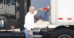 Trucker Bob Allen demonstrates his invention, the Brake Releaser, which acts as a delivery device for de-icer to unfreeze brake lines and valves. Trucker Bob Allen demonstrates his invention, the Brake Releaser, which acts as a delivery device for de-icer to unfreeze brake lines and valves.