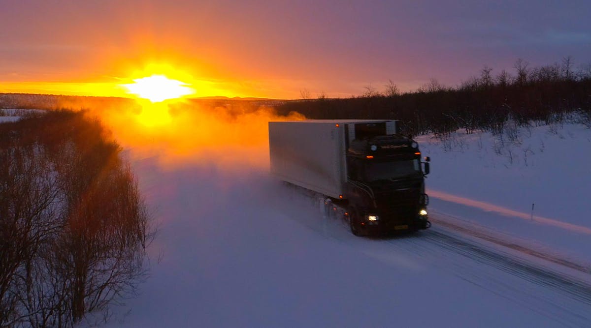 Fleetowner 39566 Truck Snow Sunrise Helivideo