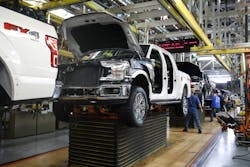 Ford F150 trucks go through the assembly line at the Ford Dearborn Truck Plant. Ford F150 trucks go through the assembly line at the Ford Dearborn Truck Plant.