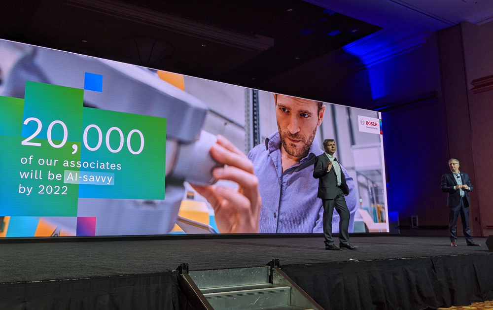 Bosch CTO Michael Bolle, left, and Mike Mansuetti, president of Bosch in North America address the media at CES 2020.