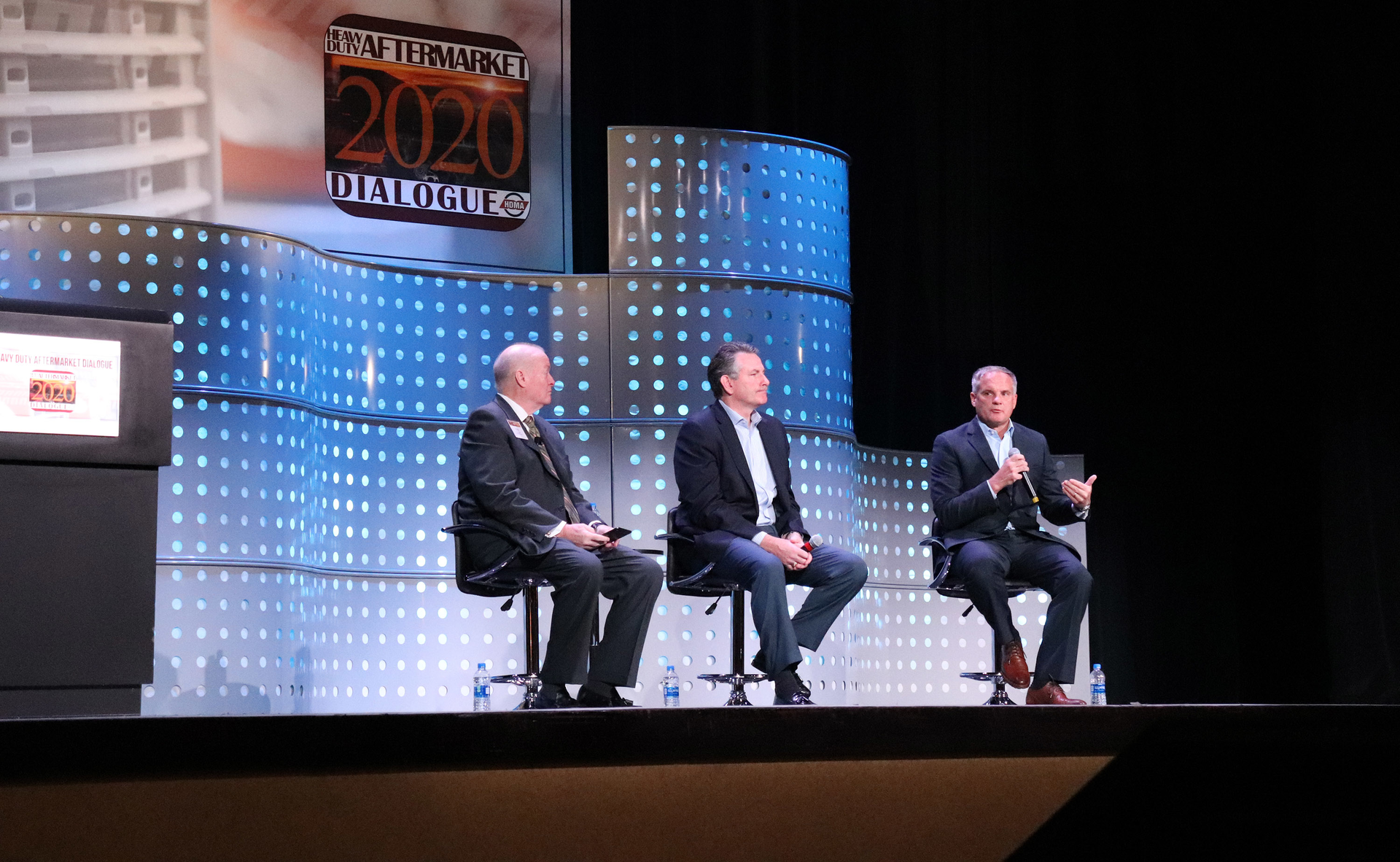 The 2020 Heavy Duty Aftermarket Dialogue kicked off with a vivid data-driven description of a rough decade ahead for trucking. (From left to right: Chris Patterson, Rick Dauch, Jim Kamsickas)