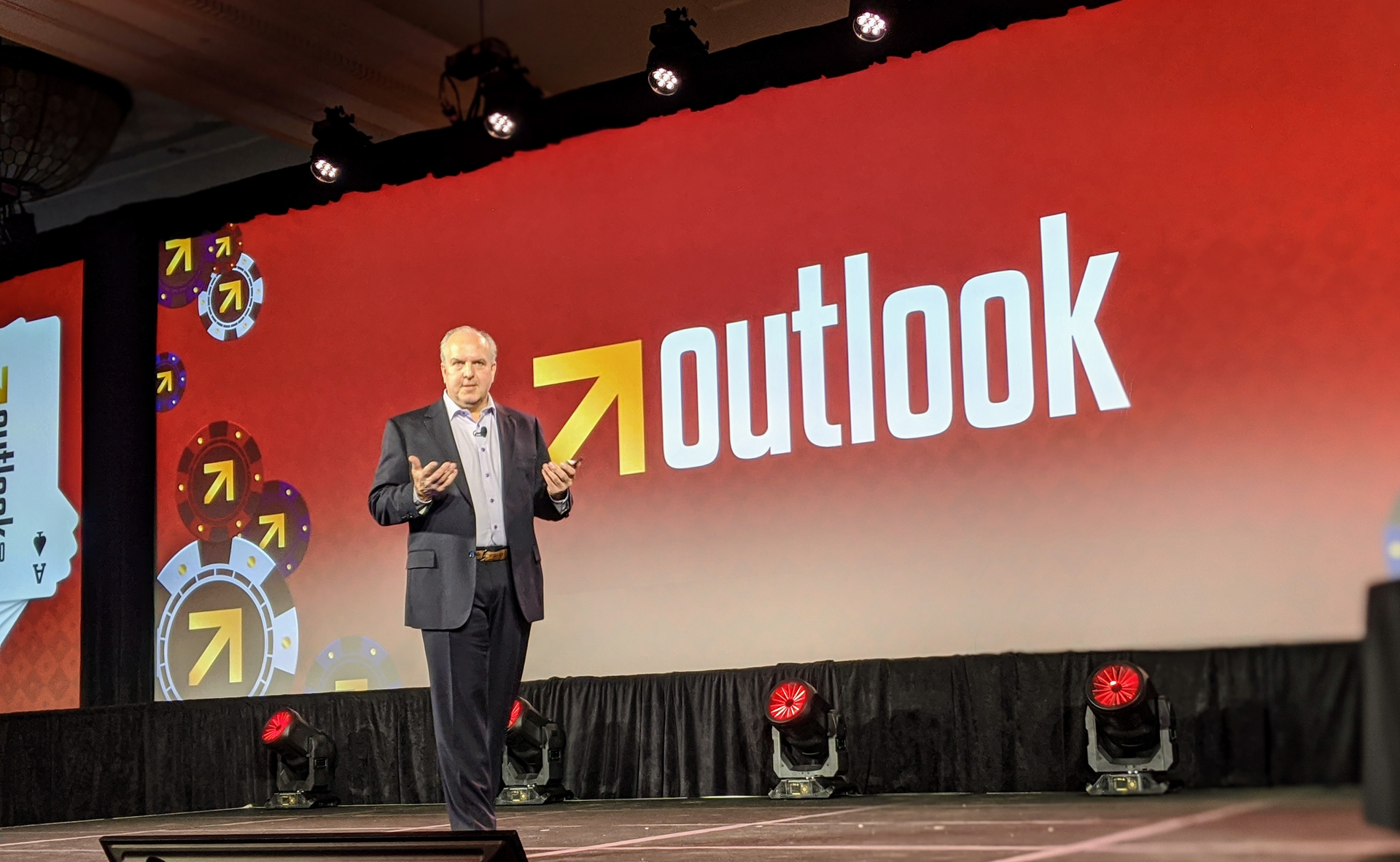 Omnitracs CEO Ray Greer opens up his company's user conference, Outlook 2020, at Caesar's Palace in Las Vegas.