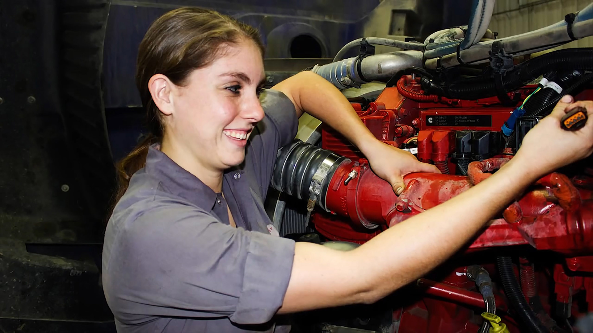 Aymee Cunningham, a technician at TLG Peterbilt-Joplin, proved women are more than capable at maintaining modern trucks.