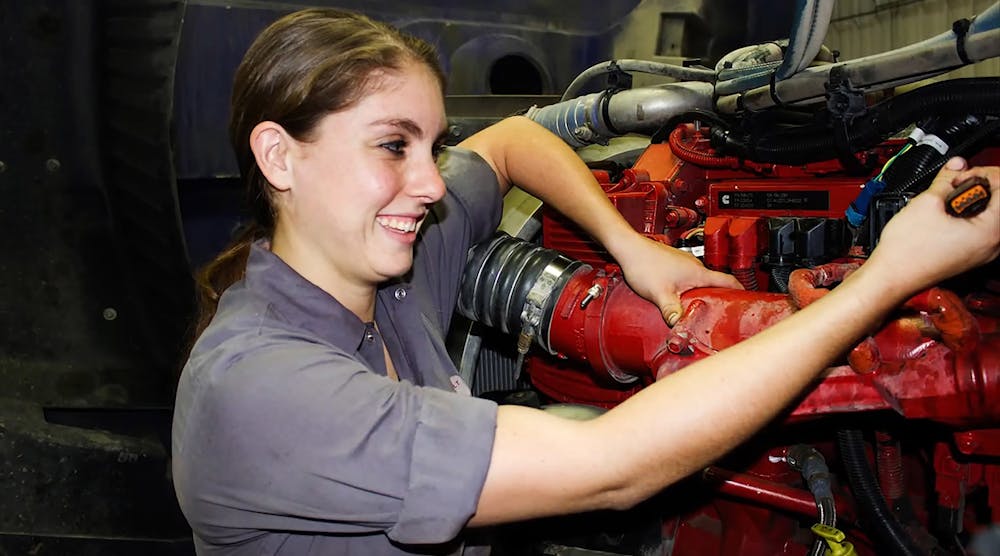 Aymee Cunningham, a technician at TLG Peterbilt-Joplin, proved women are more than capable at maintaining modern trucks.