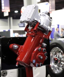 The Mack Command Steer electric motor sends torque to the steering gear to keep the truck aligned in conditions that would otherwise alter its course. The Mack Command Steer electric motor sends torque to the steering gear to keep the truck aligned in conditions that would otherwise alter its course.