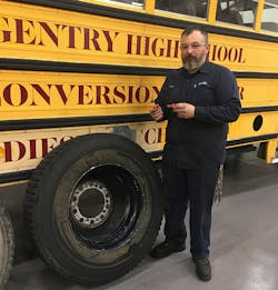Former TMC SuperTech winner Tyson Sontag teaches high school diesel technology after his shift working on McKee Foods trucks.