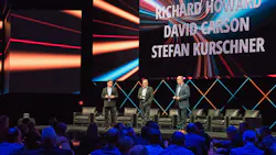 From left to right, Richard Howard, Stefan Kurschner and David Carson, discus DTNA's new market strategy on stage.