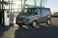 Ford announced the Transit Custom Plug-In Hybrid van last year for its European market that has a small 13.6 kWh battery for up to 35 miles of zero-emission driving. Ford announced the Transit Custom Plug-In Hybrid van last year for its European market that has a small 13.6 kWh battery for up to 35 miles of zero-emission driving.