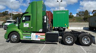 Total Transportation Services uses a Kenworth fuel cell truck to haul containers for its drayage operations in Southern California.
