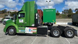 Total Transportation Services uses a Kenworth fuel cell truck to haul containers for its drayage operations in Southern California. Total Transportation Services uses a Kenworth fuel cell truck to haul containers for its drayage operations in Southern California.