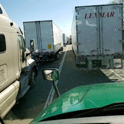 A Quality Transport veteran driver captured this image when he was stuck in a 75-truck bottleneck on the way to a loading dock. A Quality Transport veteran driver captured this image when he was stuck in a 75-truck bottleneck on the way to a loading dock.