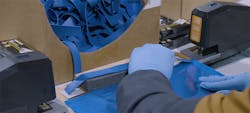 Ford made 5 million face shields from March 23 to April 22. Paid volunteers staple the pieces together at ergonomically optimized workstations. Ford made 5 million face shields from March 23 to April 22. Paid volunteers staple the pieces together at ergonomically optimized workstations.