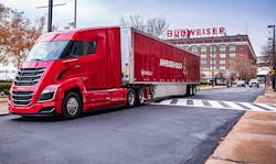 In Nov. 2019, a Nikola Two fuel-cell electric truck completed the first zero-emission beer delivery.
