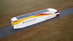 The Shell StarShip Initiative concept tractor-trailer features an array of solar panels to power auxiliary electrical components. The Shell StarShip Initiative concept tractor-trailer features an array of solar panels to power auxiliary electrical components.