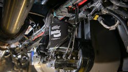 Pictured is a Bendix AD-IS dryer with PuraGuard oil-coalescing filter mounted on a truck. Oil-coalescing filters are essential for trucks with AMTs due to an AMTs’ need for extremely high-quality air. Pictured is a Bendix AD-IS dryer with PuraGuard oil-coalescing filter mounted on a truck. Oil-coalescing filters are essential for trucks with AMTs due to an AMTs’ need for extremely high-quality air.