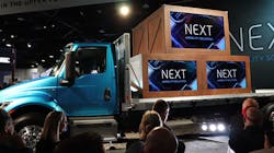 Navistar unveiled the eMV Series medium-duty battery-electric truck at the North American Commercial Vehicle Show in 2019. Recent economic and production factors may push back the projected 2021 availability date. Navistar unveiled the eMV Series medium-duty battery-electric truck at the North American Commercial Vehicle Show in 2019. Recent economic and production factors may push back the projected 2021 availability date.