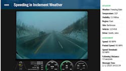 This situation shows what fleets using SmartDrive SmartSense see if a truck is traveling too fast for weather conditions.