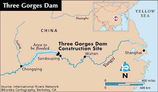 A map of where the Three Gorges Dam is located in China.
