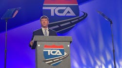 Jim Mullen, the acting administrator of the FMCSA, speaks the 2020 Truckload Carriers Association conference in Orlando in March.