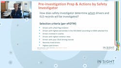Dave Osiecki, president and CEO of Scopelitis Transportation Consulting, discusses which commercial drivers are more likely to be selected for DOT audits during the virtual Trimble in.sight user conference on Aug. 26. Dave Osiecki, president and CEO of Scopelitis Transportation Consulting, discusses which commercial drivers are more likely to be selected for DOT audits during the virtual Trimble in.sight user conference on Aug. 26.