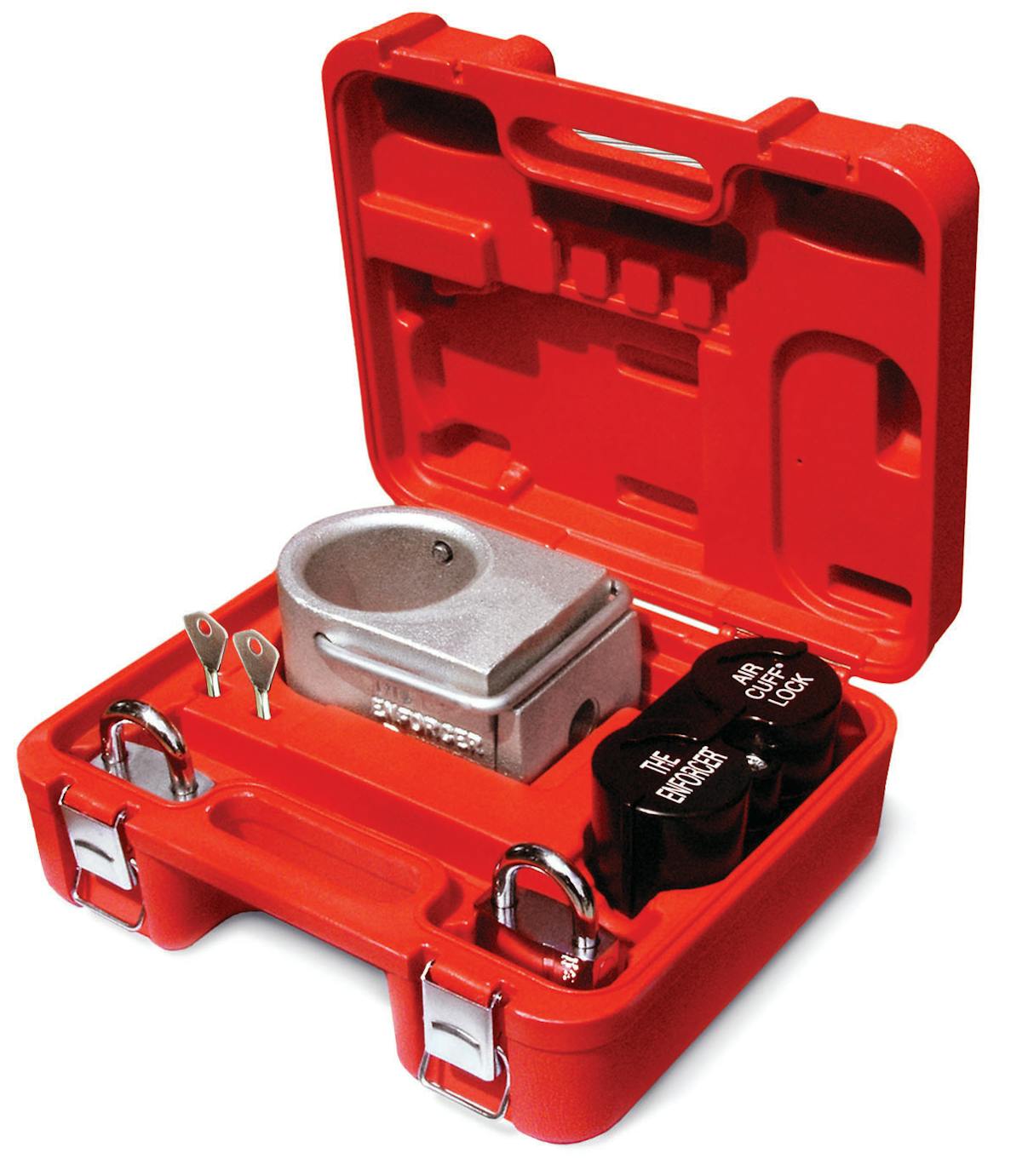 Abloy&rsquo;s Enforcer Security Kit holds a kingpin lock, air cuff locks to secure air valve levers and prevent brake release, and advanced padlocks.
