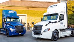 Daimler Trucks North America, Penske and NFI have partnered to operate the Freightliner Electric Innovation Fleet of eCascadia heavy-duty trucks and eM2 106 medium-duty trucks. Daimler Trucks North America, Penske and NFI have partnered to operate the Freightliner Electric Innovation Fleet of eCascadia heavy-duty trucks and eM2 106 medium-duty trucks.