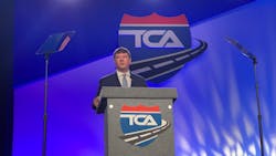 Jim Mullen, then acting administrator of the FMCSA, speaks at TCA 2020 in March.