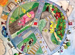 Second grader Gianna Liu, from Hillsborough, N.J. showed that large trucks and buses, cars, bicyclists and pedestrians are all a part of road safety. Second grader Gianna Liu, from Hillsborough, N.J. showed that large trucks and buses, cars, bicyclists and pedestrians are all a part of road safety.