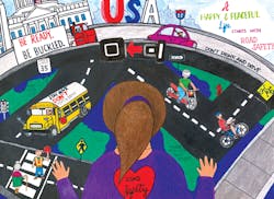 Sixth grader Sanjana Arudala, from Irving, Texas demonstrated that everyone who uses the roads has a role to play in safety. Sixth grader Sanjana Arudala, from Irving, Texas demonstrated that everyone who uses the roads has a role to play in safety.