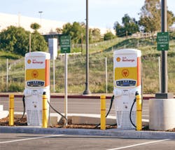 The Shell-owned Greenlots provides fleets with chargers, installation assistance and software to increase route mileage per charge. The Shell-owned Greenlots provides fleets with chargers, installation assistance and software to increase route mileage per charge.
