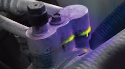 A blacklight or ultraviolet fluorescent dye are the best ways to find an A/C system leak.
