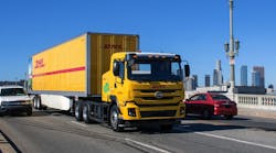 DHL Express is testing four BYD Class 8 battery-electric trucks in the the Los Angeles market to haul goods to and from the DHL LAX Gateway and local service center facilities.