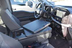 The Interior Work Surface, suitable for a laptop, deployed. The Interior Work Surface, suitable for a laptop, deployed.