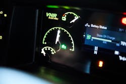 Volvo&apos;s VNR Electric remote diagnostics battery-monitoring dash display.