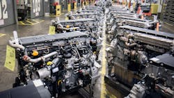 Detroit Diesel DD13 engines await shipping from the factory in Detroit, Mich. Detroit Diesel DD13 engines await shipping from the factory in Detroit, Mich.