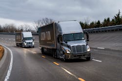 Self-driving startup Locomation has already piloted a convoy solution where the driver in the lead truck is behind the wheel and the following truck's driver can move about the cab. Self-driving startup Locomation has already piloted a convoy solution where the driver in the lead truck is behind the wheel and the following truck's driver can move about the cab.
