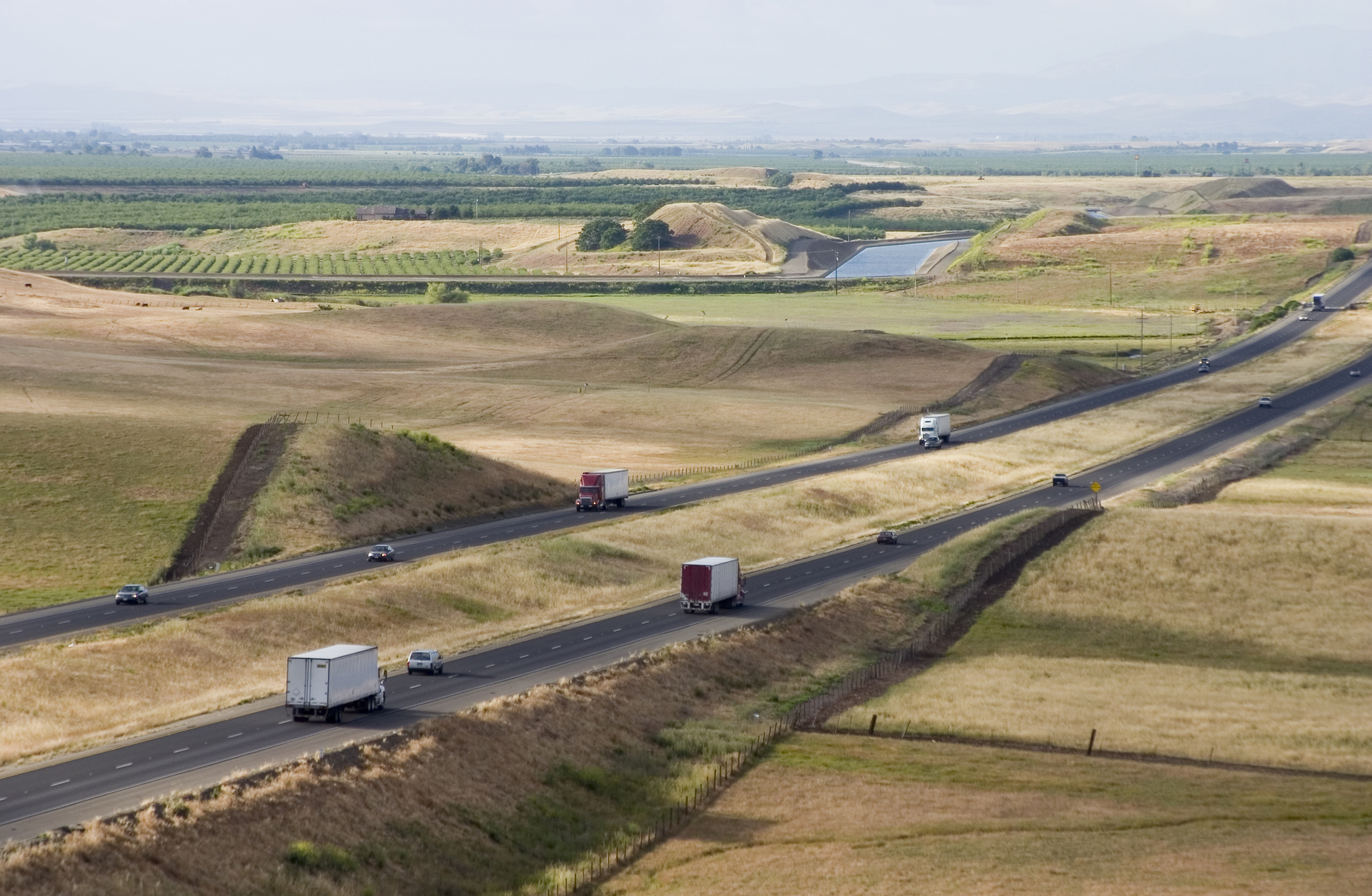 A view of interstate 5, through California's central valley.