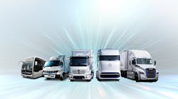Daimler Truck brands include Freightliner, Mercedes-Benz, Fuso and BharatBenz.