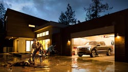 With the 80-amp Ford Charge Station Pro charger installed, the Ford F-150 Lightning can power a home's appliances during a blackout. With the 80-amp Ford Charge Station Pro charger installed, the Ford F-150 Lightning can power a home's appliances during a blackout.