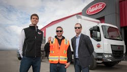 From left: Chris Devine, CEO of Peterbilt of Alaska, Mark Spafford, general manager of SWS, and Darryl Oster, chief engineer for Global Zero Emissions at Paccar. From left: Chris Devine, CEO of Peterbilt of Alaska, Mark Spafford, general manager of SWS, and Darryl Oster, chief engineer for Global Zero Emissions at Paccar.