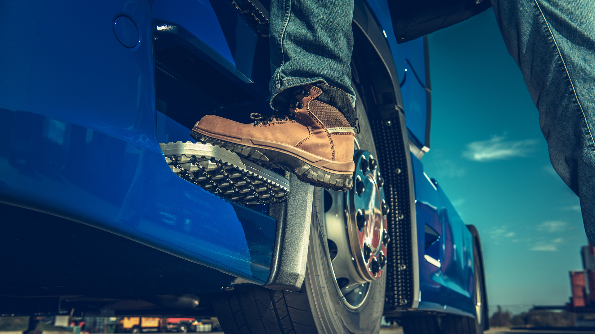 Semi Truck Driver Stepping Into Cab Welcomia Dreamstime 60c0cda34dc52